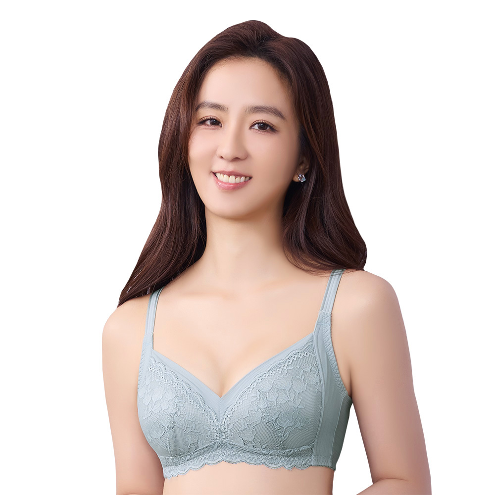 【思薇爾】輕沁舒系列B-F罩無鋼圈涼感蕾絲包覆女內衣(粉霧藍)