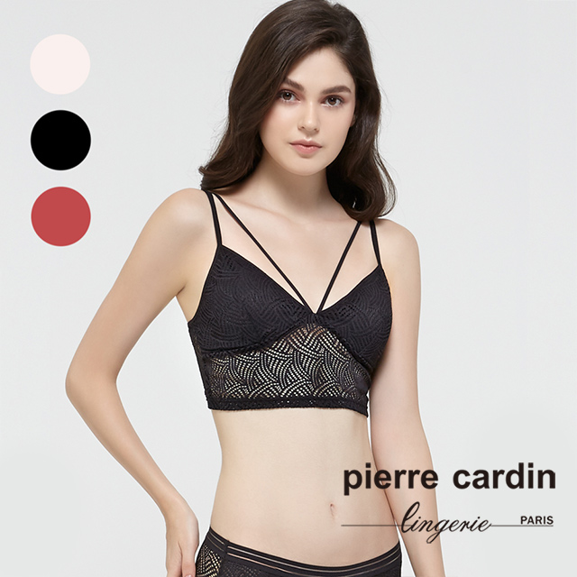 【pierre cardin 皮爾卡登女性內衣】無鋼圈深V細肩帶內衣-黑-B罩