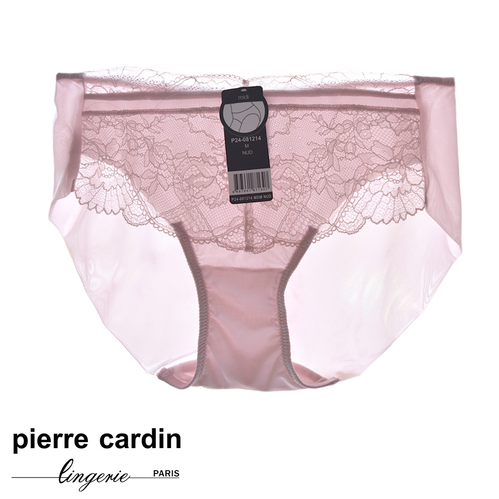 【pierre cardin 皮爾卡登女性內衣】優雅天使蕾絲中高腰三角褲- 粉膚