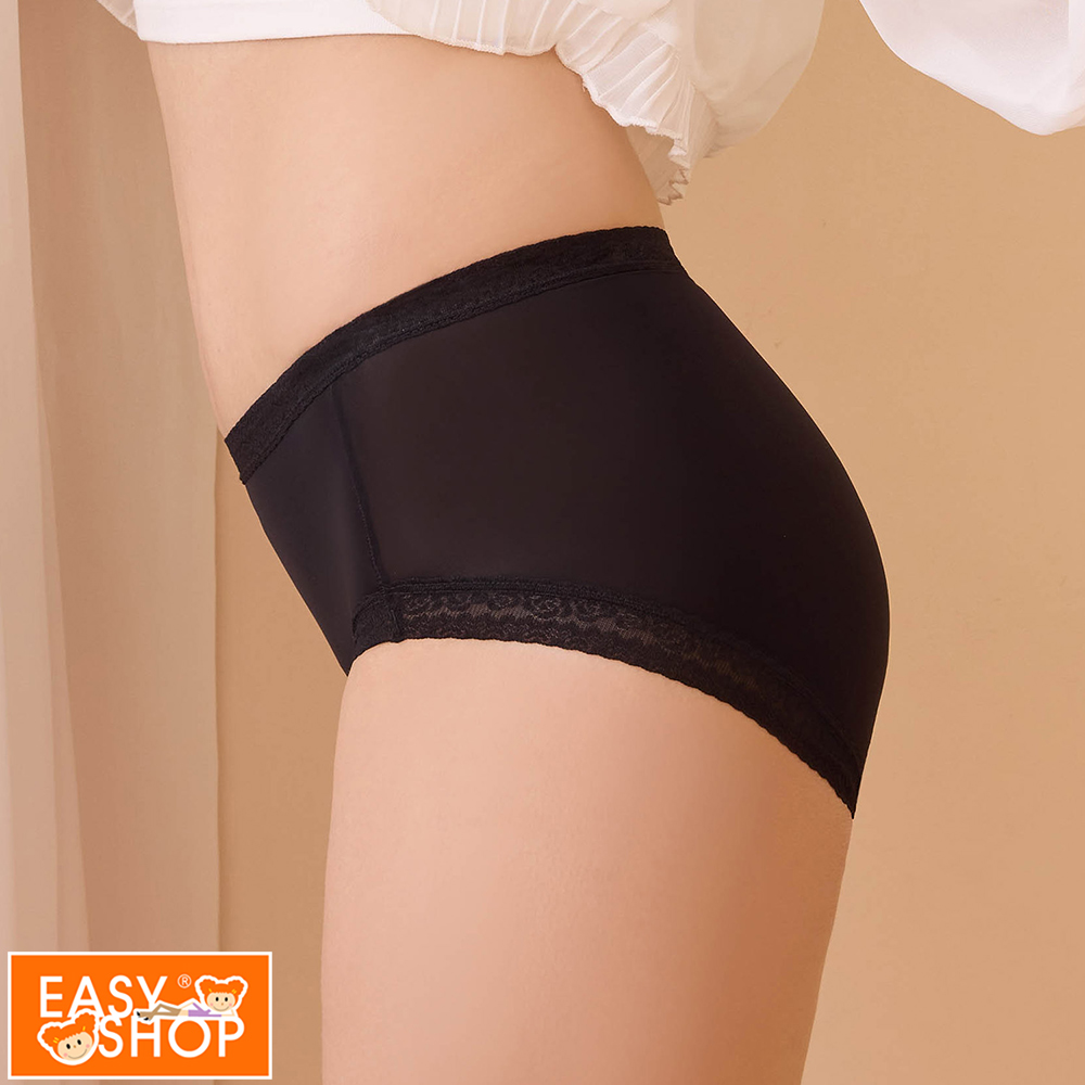 【EASY SHOP】iMEWE-蠶絲面膜內褲-超薄無痕透氣中腰三角內褲-經典黑