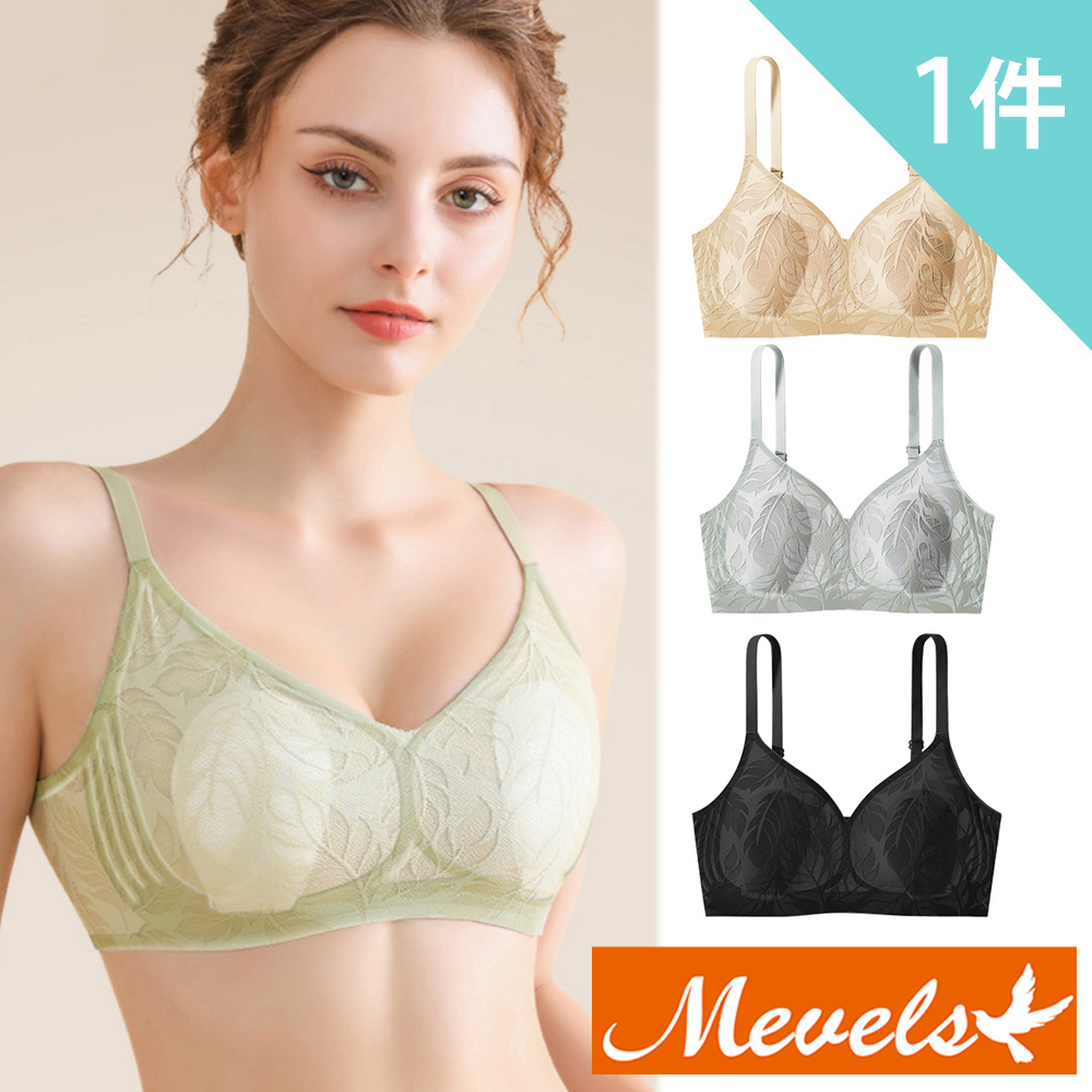 【Mevels 瑪薇絲】1件組 超薄透氣刺繡蕾絲果凍膠內衣/兔耳杯(4色 M/L/XL)