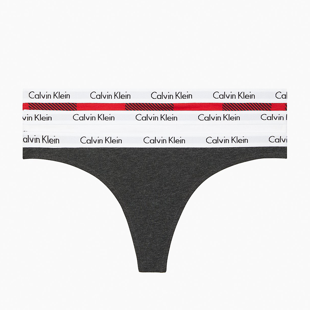 Calvin Klein Carousel 3-Pack 棉質丁字褲 CK內褲-三件組(白、紅格、深灰)