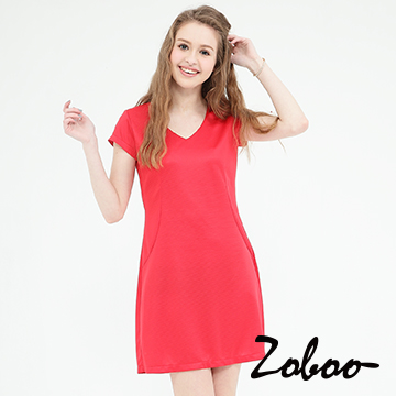 【Zoboo】簡約V領素面修身洋裝 (Q5008)