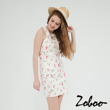 【Zoboo】露背印花直筒洋裝 (Q5035)