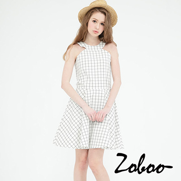 【Zoboo】Q5004(格紋繞頸小洋裝小禮服-晚宴服-心機洋裝)