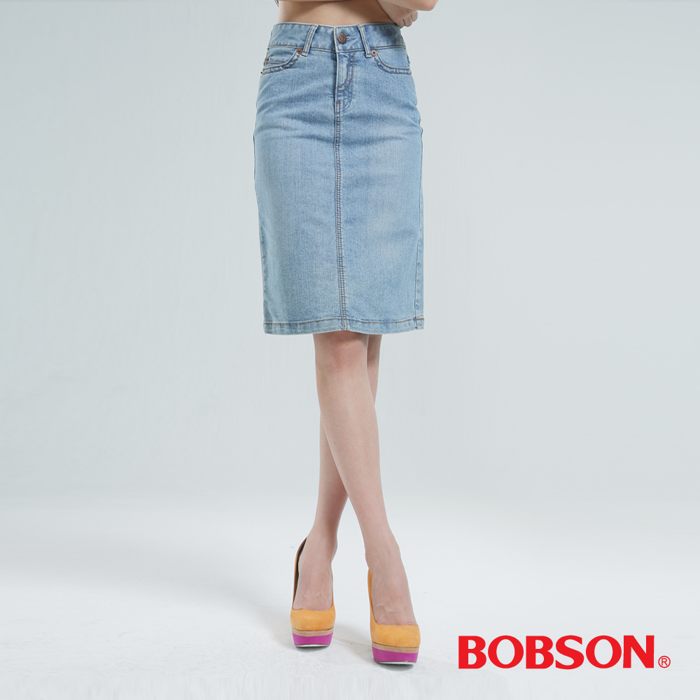 【BOBSON】女款伸縮短裙(淺藍D067-58)