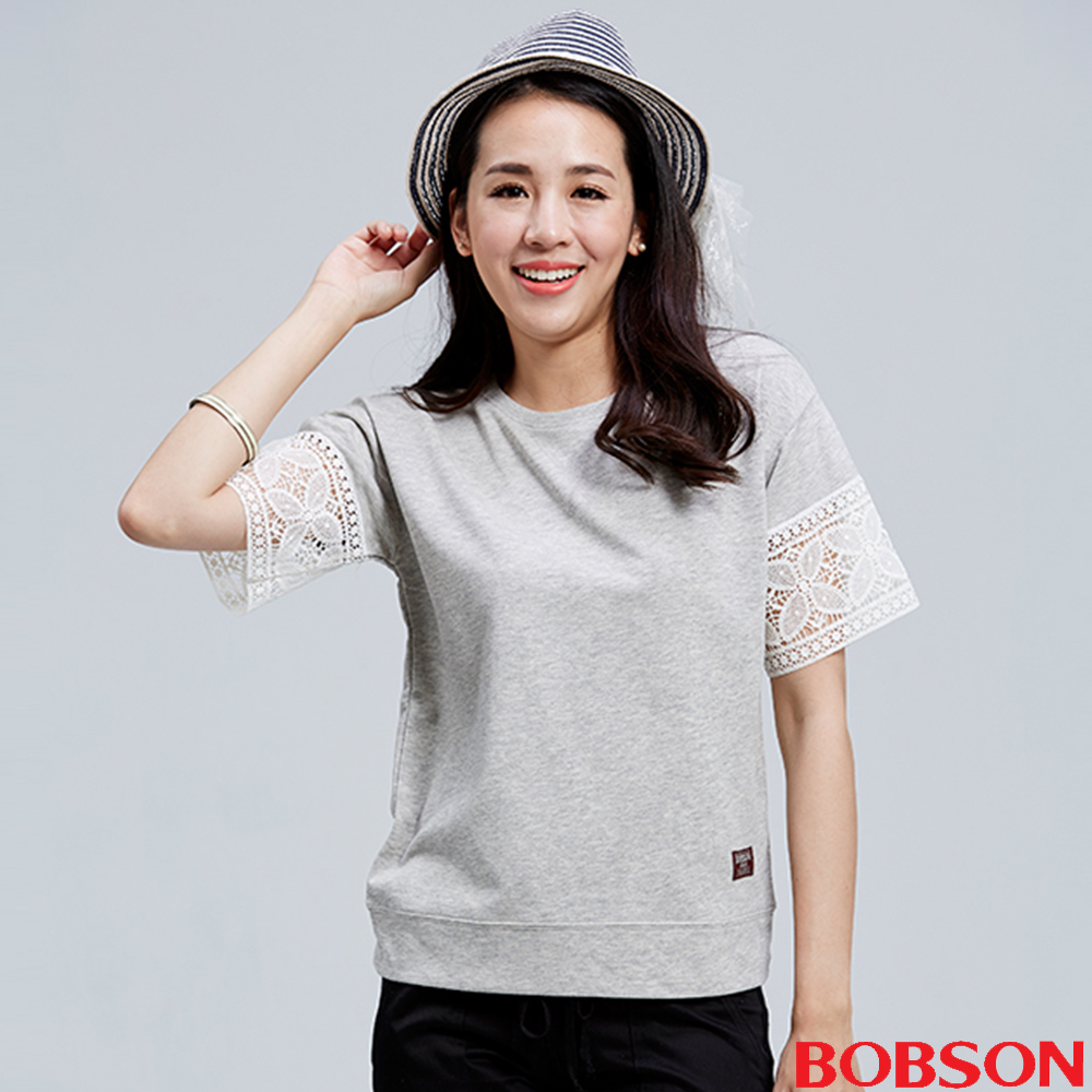 【BOBSON】女款短袖蕾絲袖上衣(26080-83)