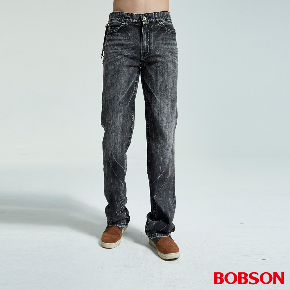【BOBSON】男款中直筒褲(黑1732-87)