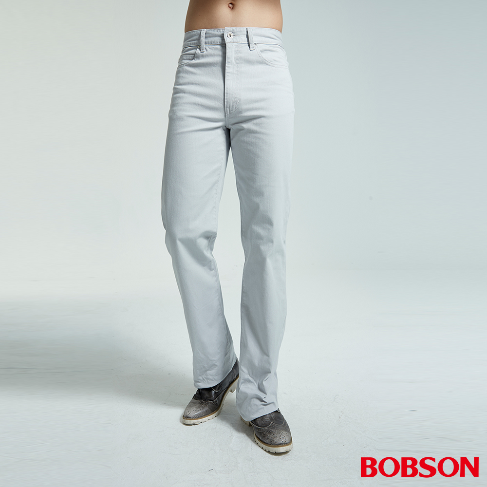 【BOBSON】男款結紗伸縮直筒褲(灰1695-85)