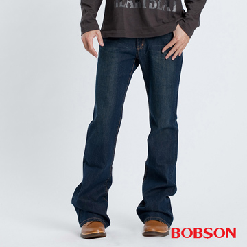 【BOBSON】男款伸縮喇叭褲(藍9006-53)