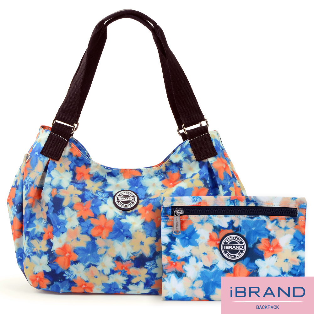 iBrand側背包 輕盈防潑水大容量彎月側背包-漫漫花朵