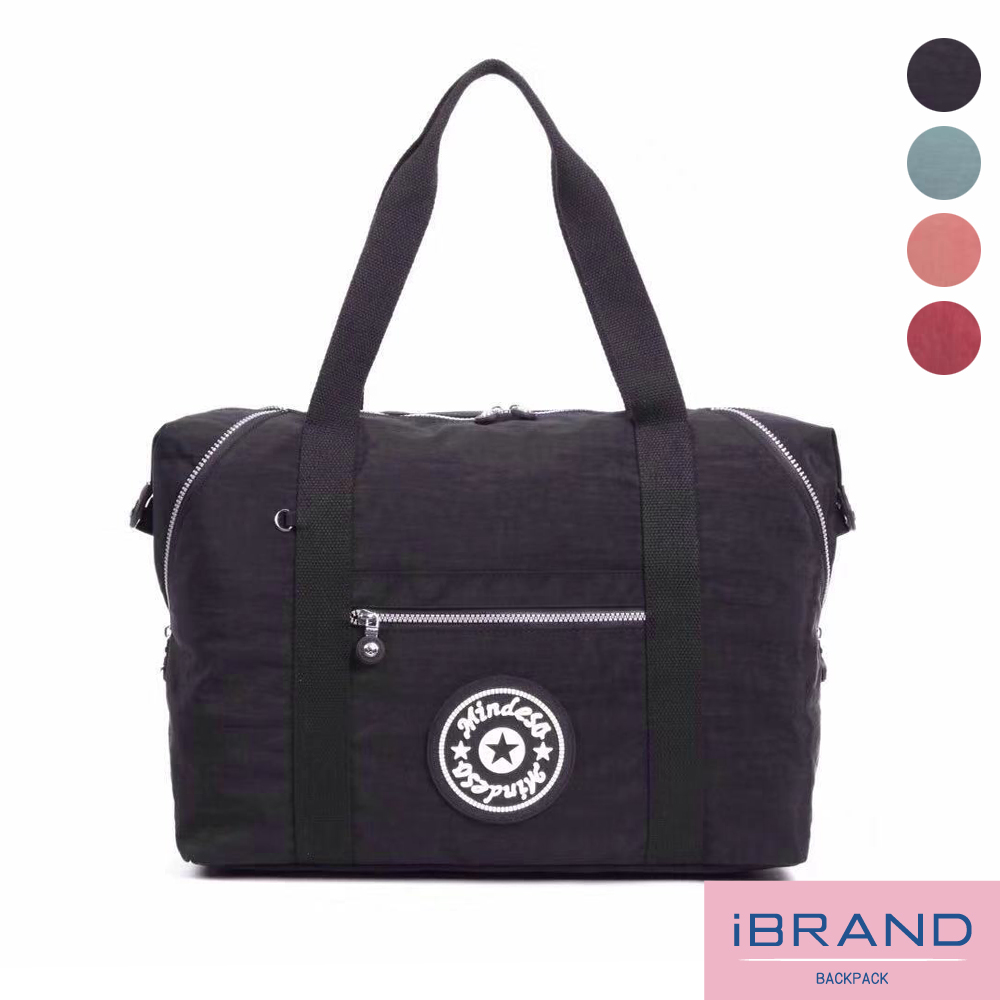 iBrand 輕盈素色防潑水尼龍側背旅行袋(多色任選)
