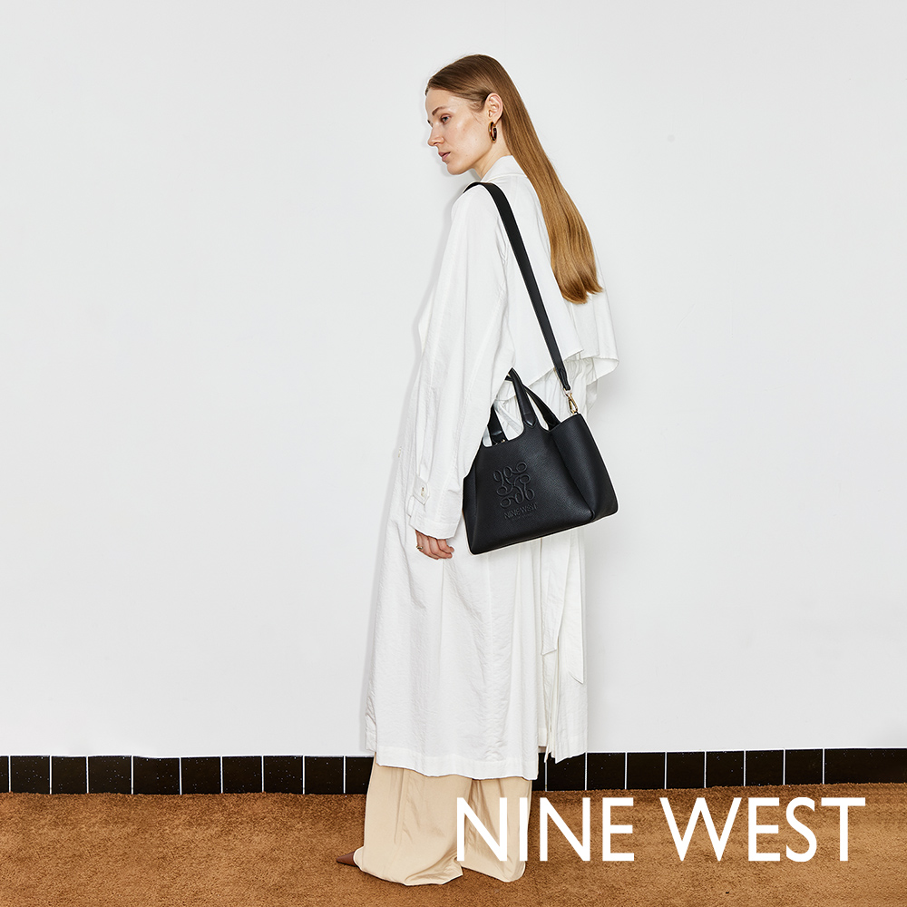 NINE WEST全新真皮款 經典壓紋托特/斜揹包-黑色(147122)