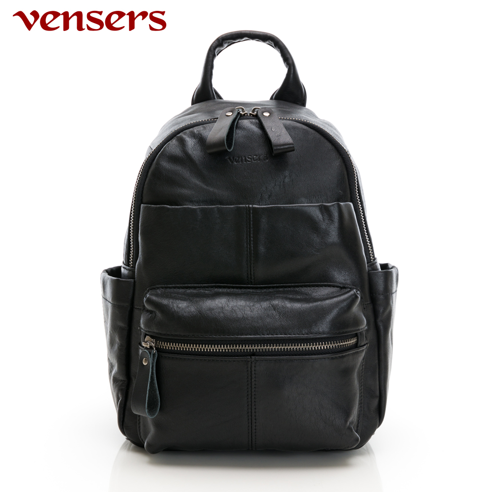 【vensers】牛皮潮流個性包~後背包(ND123201黑色)