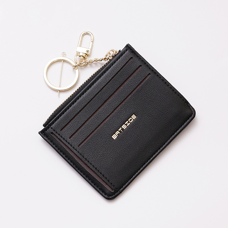【L.Elegant】簡約輕薄 學生卡夾 鑰匙圈拉鏈零錢包B606_黑色