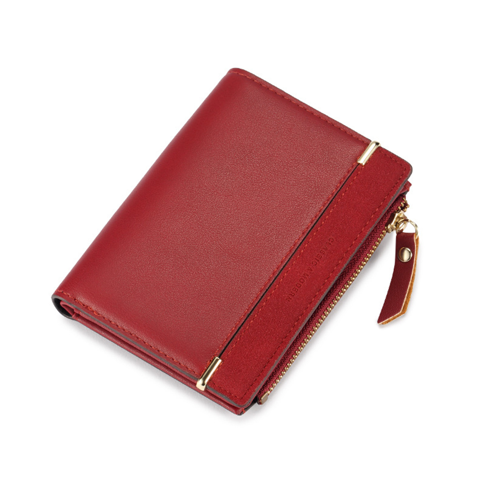 (共3色)【L.Elegant】時尚磨砂框邊二折款 短夾 零錢包B745_紅色