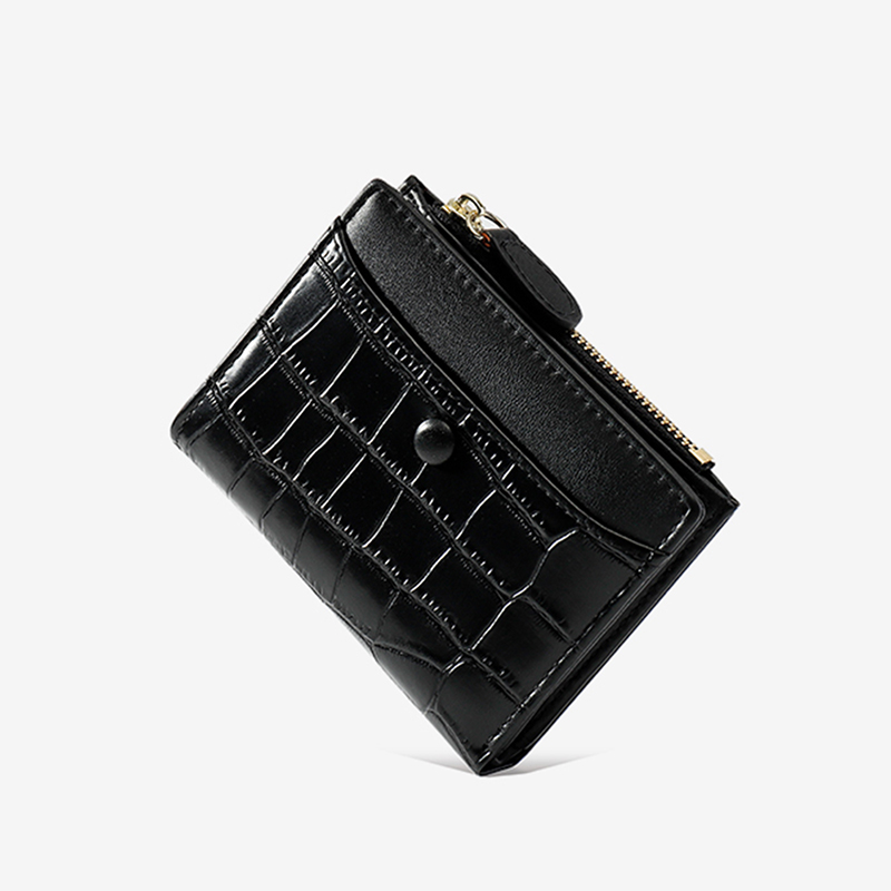 (共5色)【L.Elegant】韓版時尚鱷魚皮紋 短夾 零錢包B868_黑色