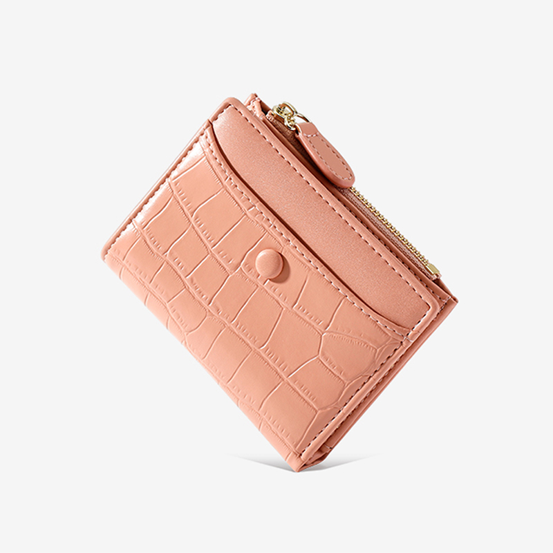 (共5色)【L.Elegant】韓版時尚鱷魚皮紋 短夾 零錢包B868_粉色