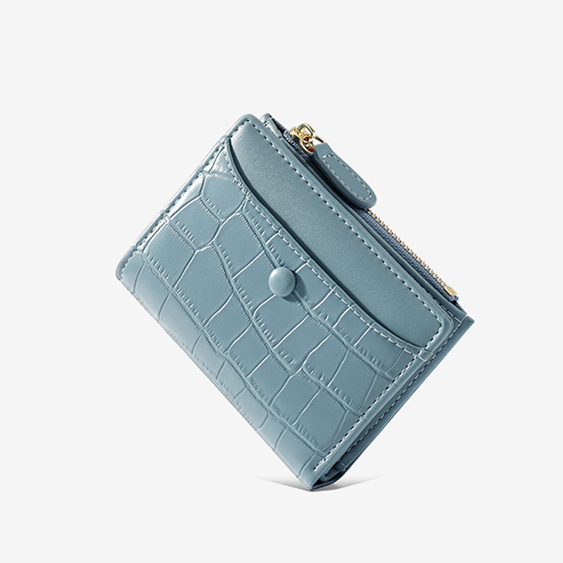 (共5色)【L.Elegant】韓版時尚鱷魚皮紋 短夾 零錢包B868_藍色