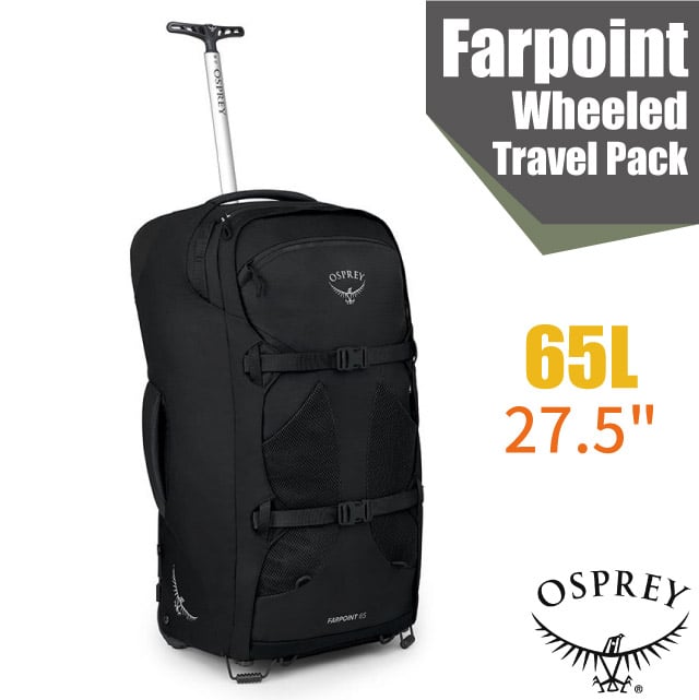 【OSPREY】Farpoint Wheels 伸縮拉桿拖輪自助旅行揹包 65L/27.5吋.登機包.行李箱/背帶可隱藏/黑
