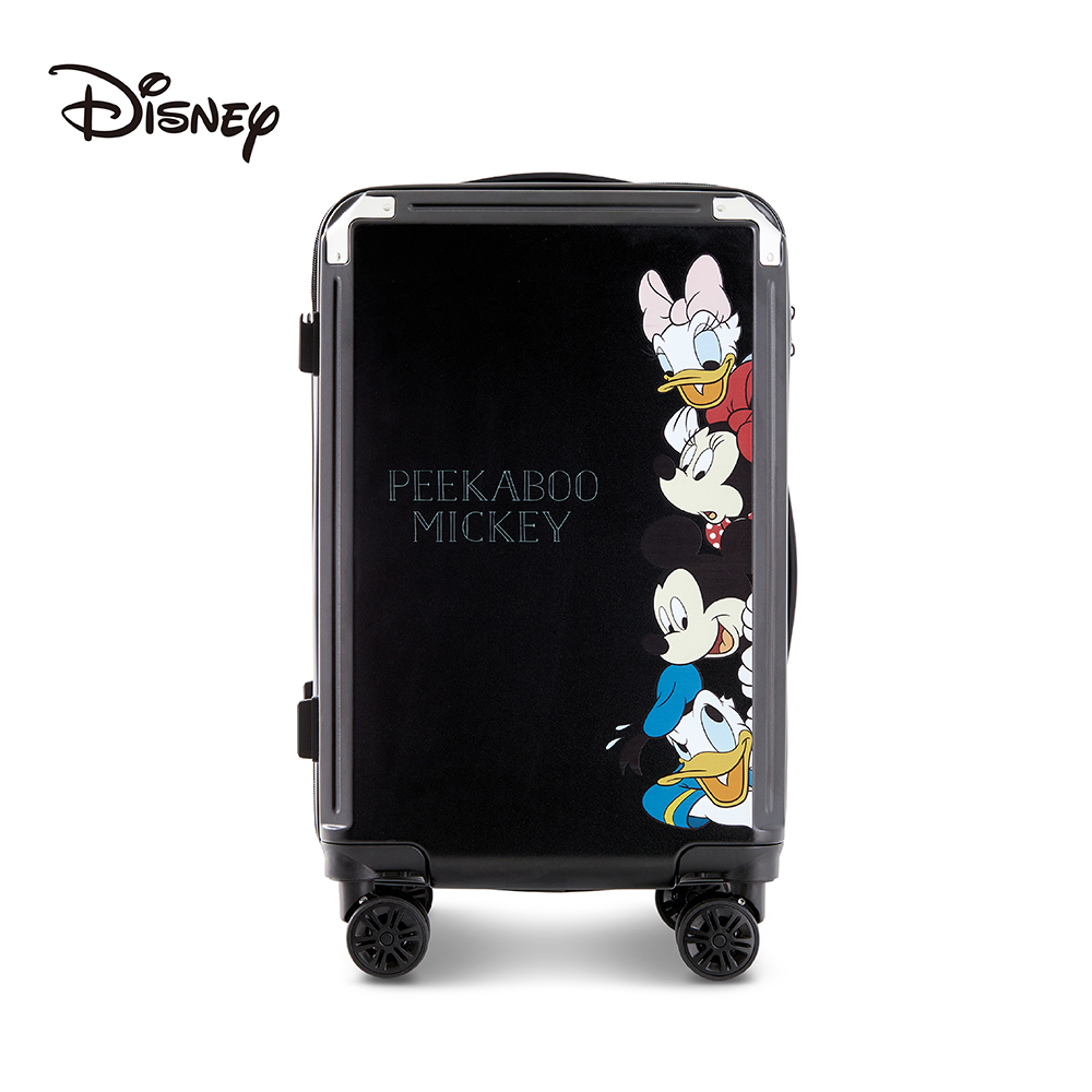 【Disney】迪士尼米奇好朋友捉迷藏系列杯架款20吋拉鏈行李箱-黑
