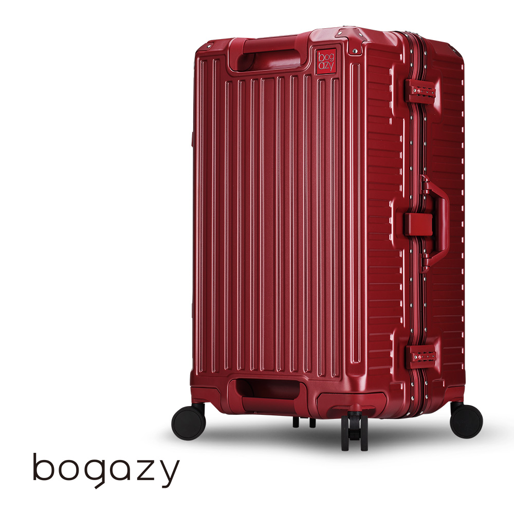 Bogazy 森之旅鋁框 28吋5:5開胖胖箱/杯架/USB充電孔/輔助提把/海關鎖行李箱(紅色)