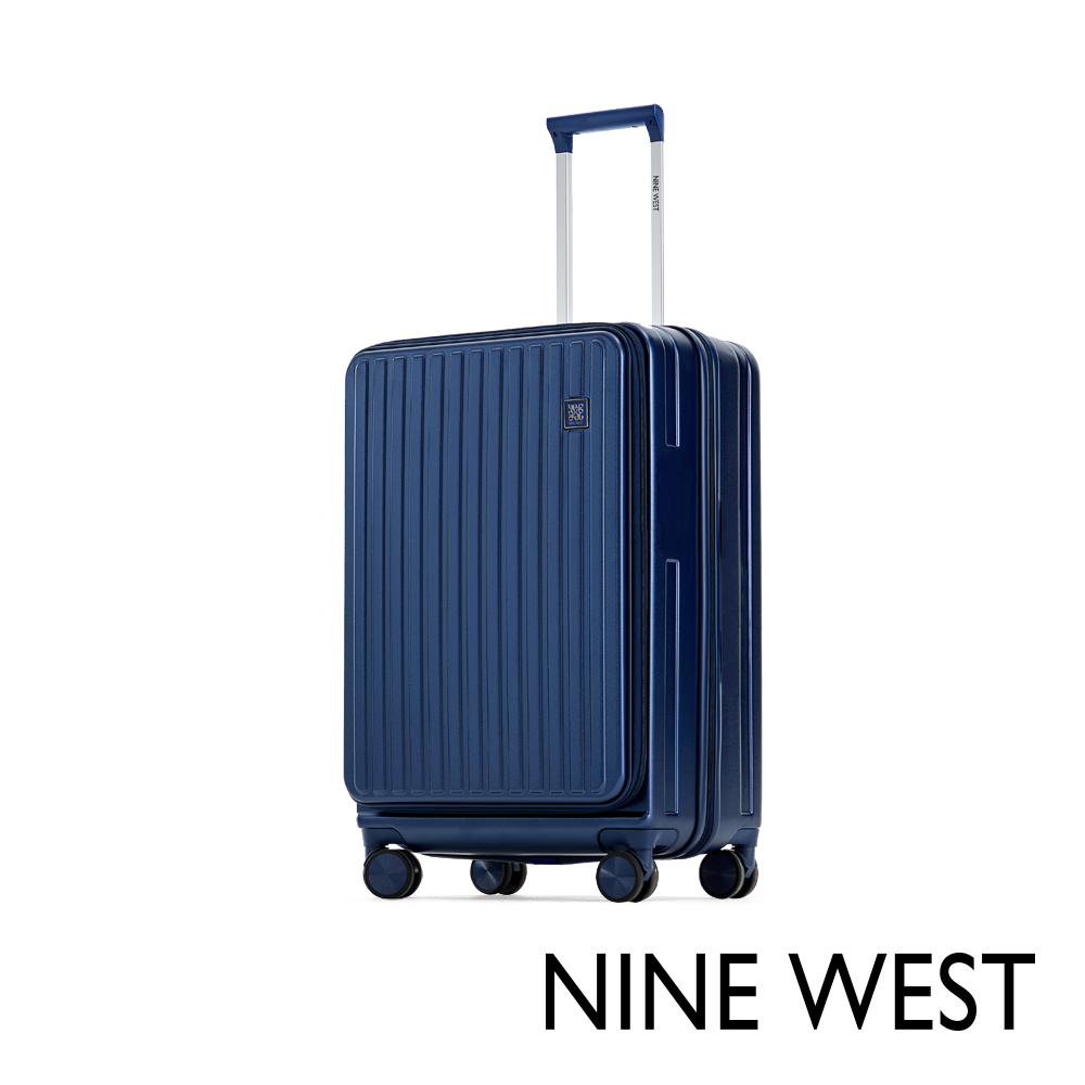 NINE WEST BYRON經典直條 20吋前開式擴充行李箱/登機箱 防爆拉鍊旅行箱-藍色 NW31268