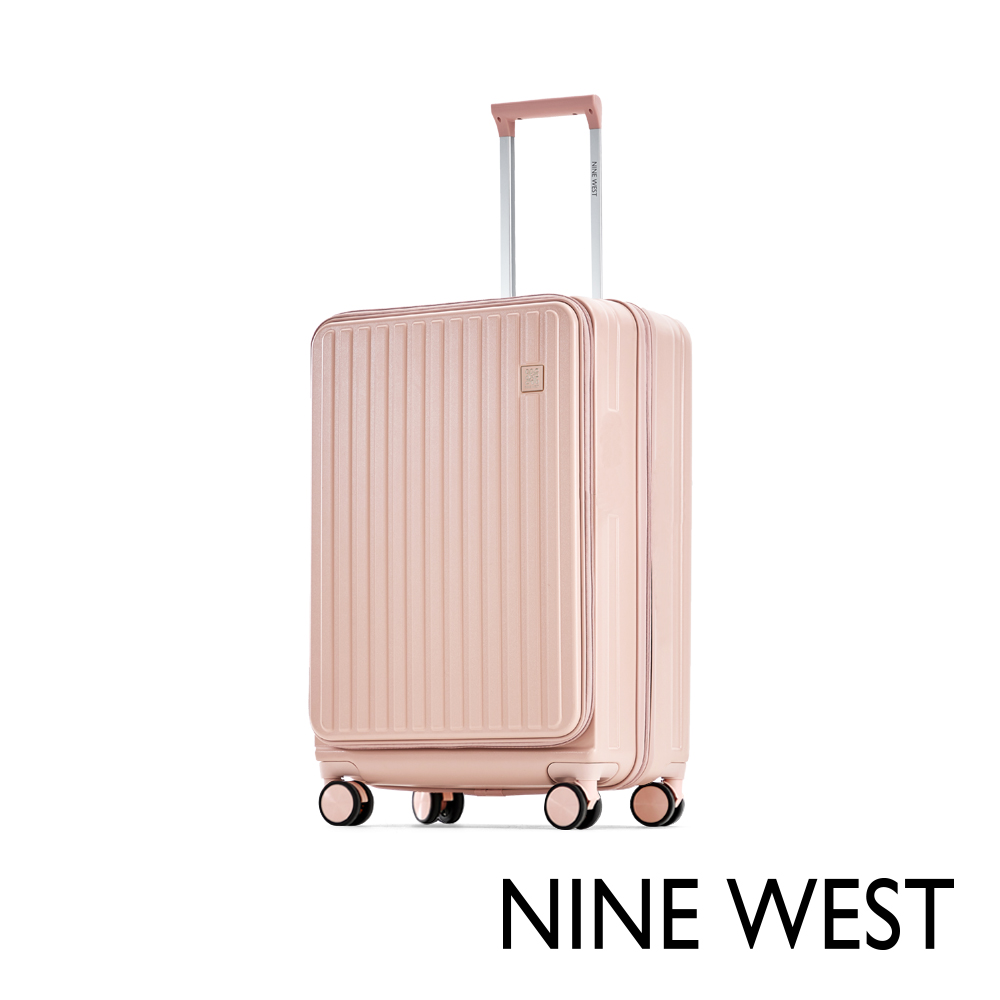 NINE WEST BYRON經典直條 20吋前開式擴充行李箱/登機箱 防爆拉鍊旅行箱-粉色 NW31268