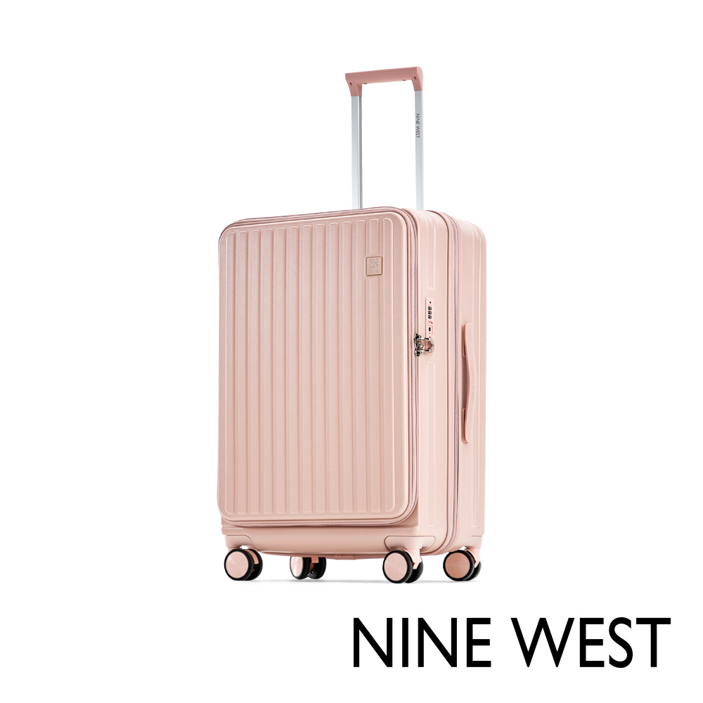 NINE WEST BYRON經典直條 24吋前開式擴充行李箱/防爆拉鍊旅行箱-粉色 NW31268