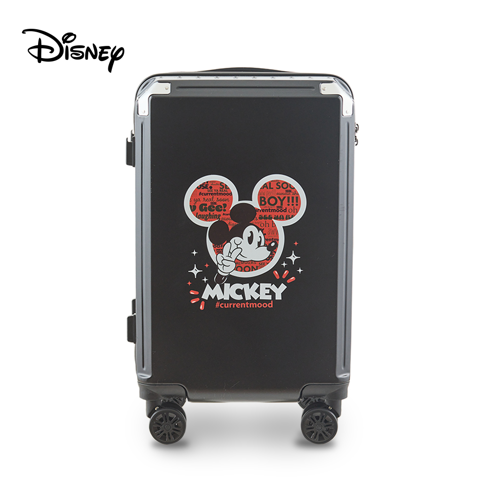 【Disney】迪士尼米奇好朋友系列杯架款20吋拉鏈行李箱-心情黑