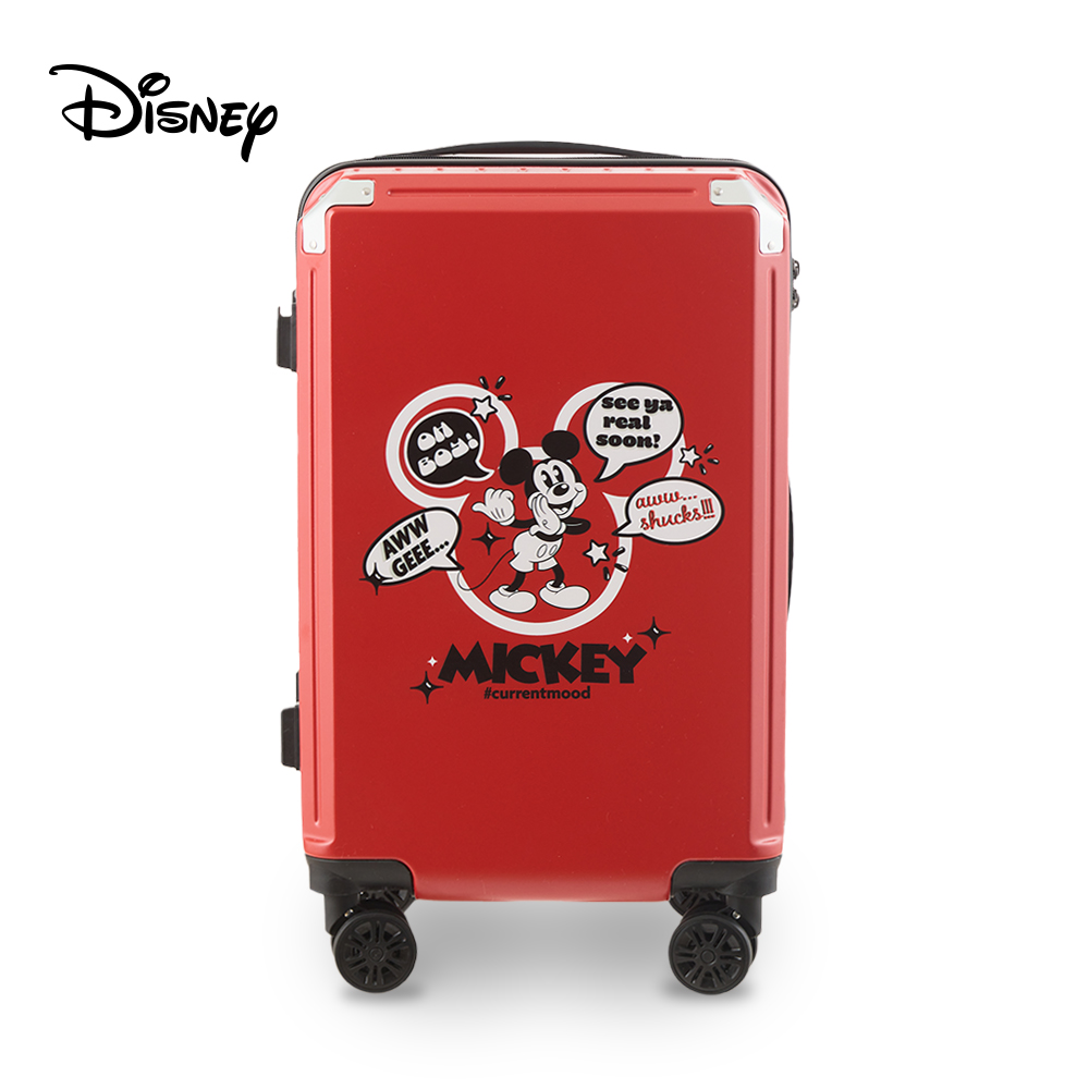 【Disney】迪士尼米奇好朋友系列杯架款20吋拉鏈行李箱-心情紅