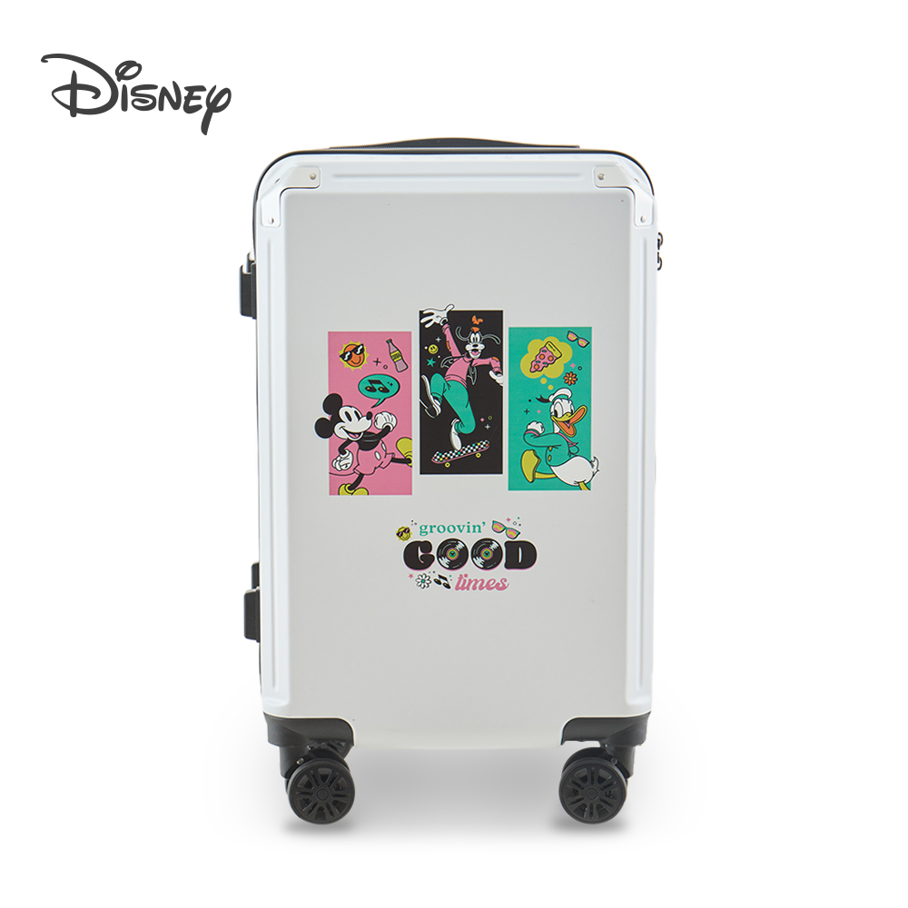 【Disney】迪士尼米奇好朋友系列杯架款20吋拉鏈行李箱-繽紛白