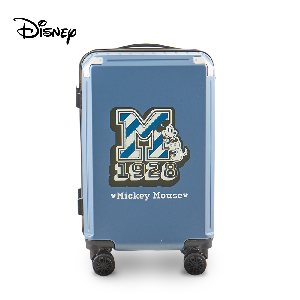 【Disney】迪士尼米奇好朋友系列杯架款20吋拉鏈行李箱-復古藍