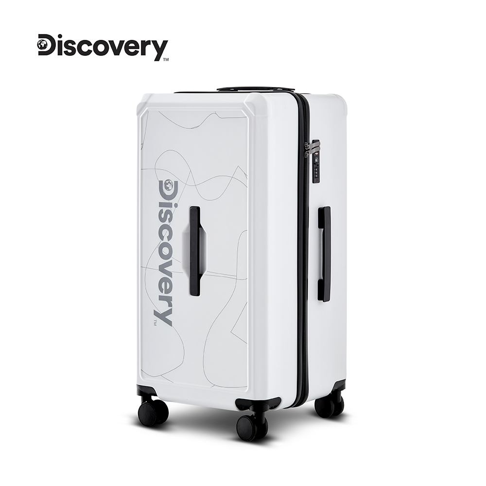 【Discovery】運動款等高線28吋杯架款三把手拉錬行李箱-白