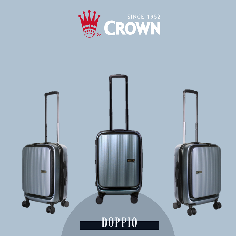 CROWN 皇冠 DOPPIO C-F1910 雙前開行李箱 19.5吋 登機箱 【灰藍色】
