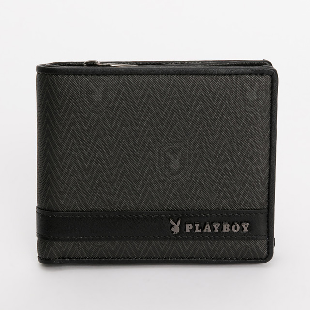 PLAYBOY - 短夾附零錢袋 Defense系列 - 黑色