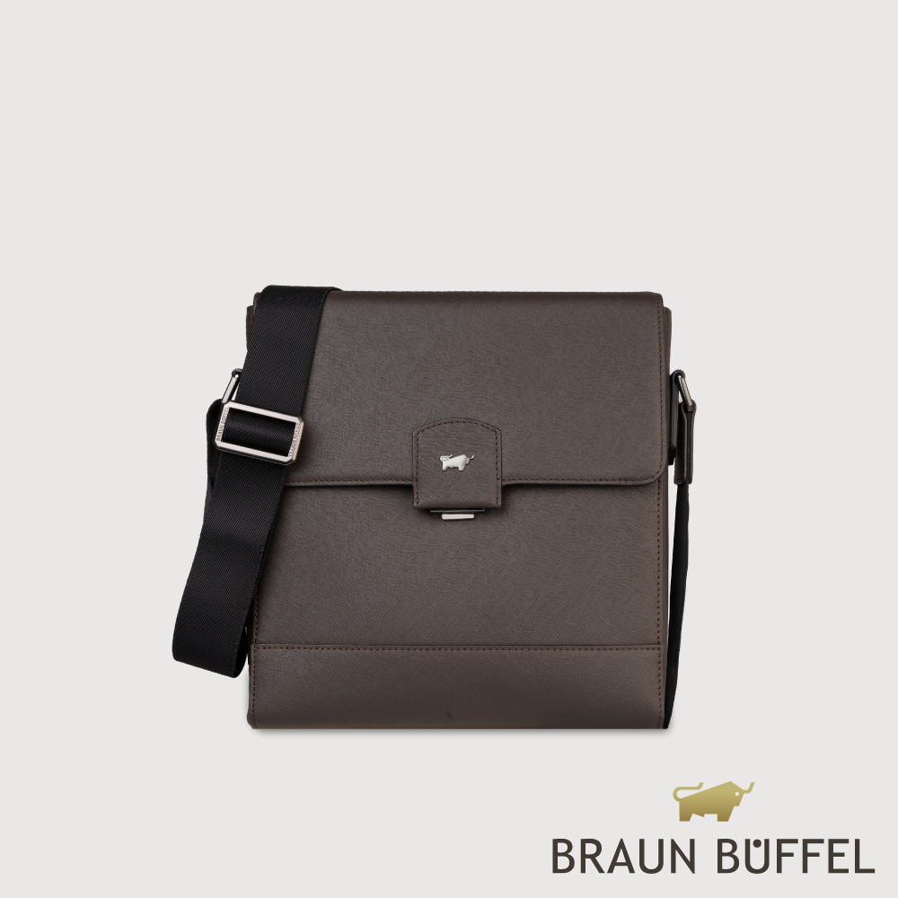 【BRAUN BUFFEL 德國小金牛】臺灣總代理 巴雷特 橫式斜揹包-咖啡色/BF546-61-GCO