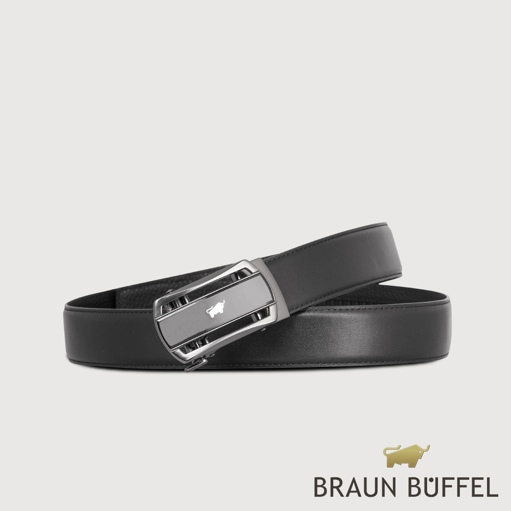 【BRAUN BUFFEL 德國小金牛】臺灣總代理 商務型 簡約造型自動扣皮帶-鎗色/BF24S-WEG208-SGU