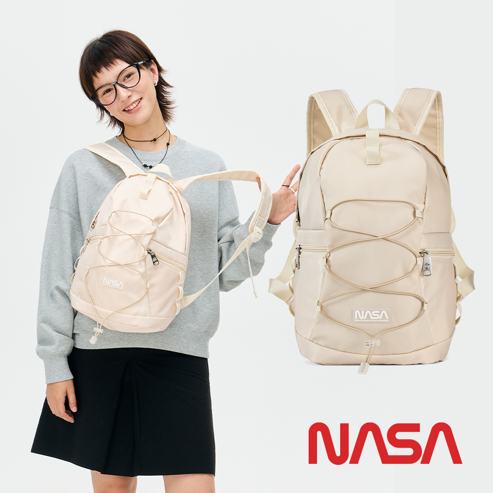 NASA SPACE 輕量抽繩多功能雙肩後揹包-月光米NA20011