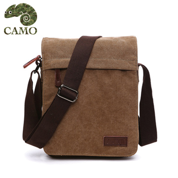 【品樂．CAMO】韓版帆布可擴充休閒側背包(咖啡)