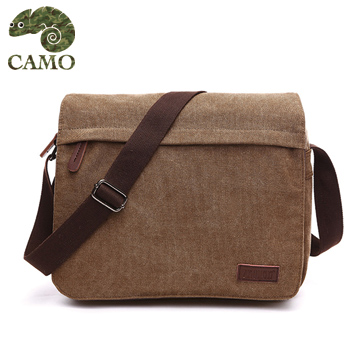 【品樂．CAMO】韓版帆布可擴充側背包電腦包(咖啡)