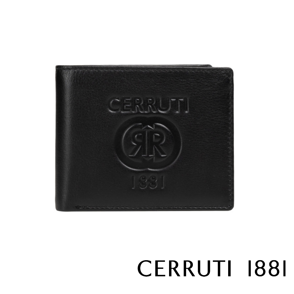【Cerruti 1881】頂級義大利小牛皮6卡男用短夾 GARY系列 黑色 (CEPU05532M)