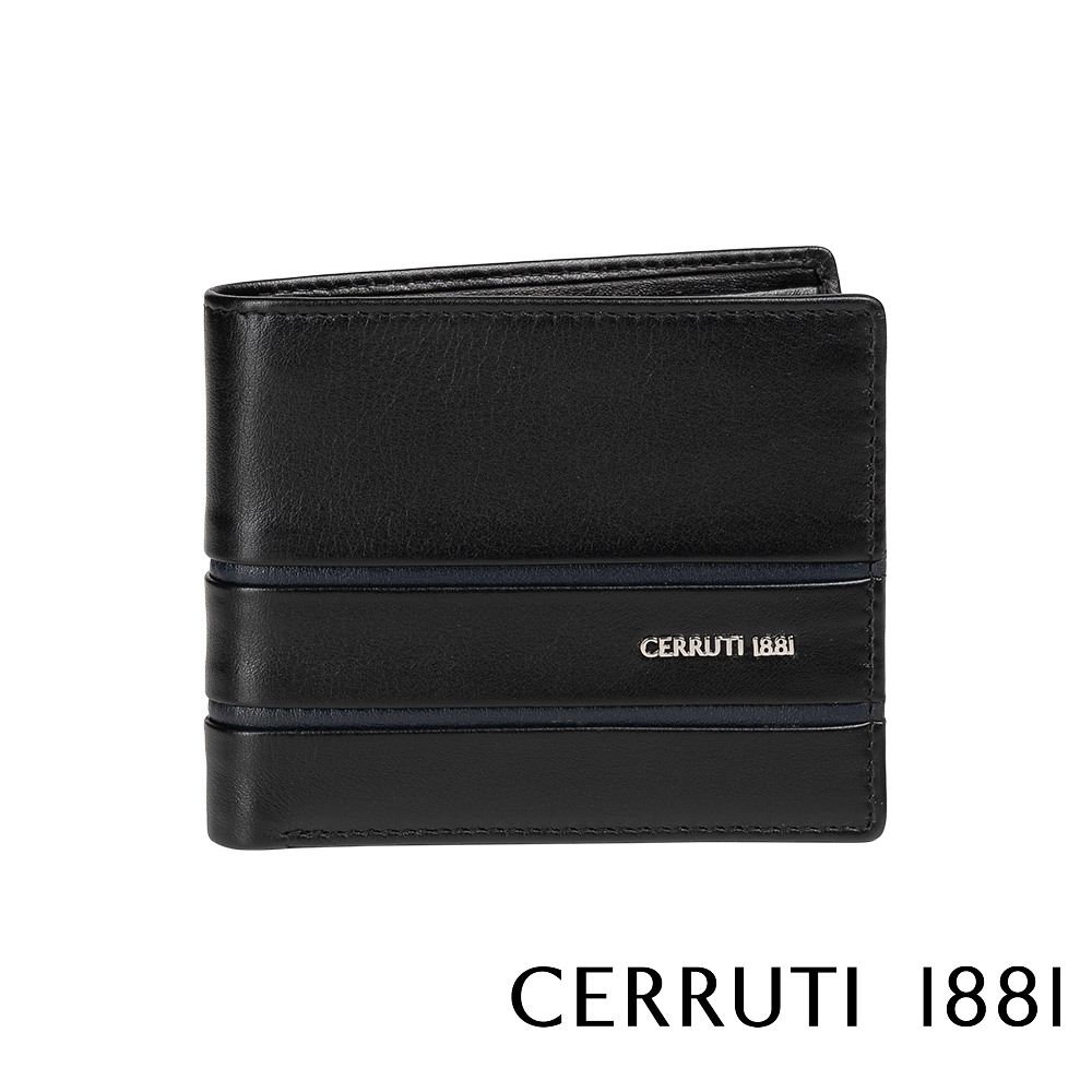 【Cerruti 1881】頂級義大利小牛皮6卡男用短夾MIKE系列 黑色 (CEPU05526M)