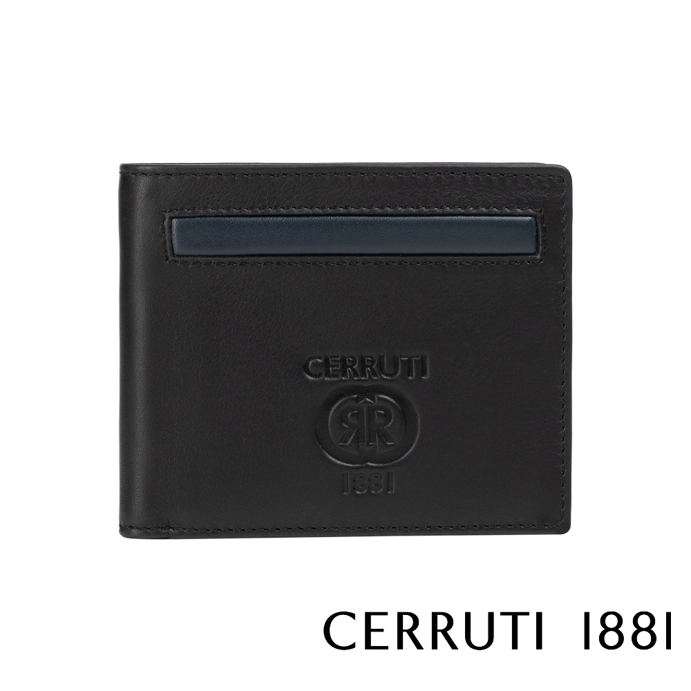 【Cerruti 1881】頂級義大利小牛皮8卡男用短夾AKIRA系列 黑色 全新專櫃展示品 (CEPU05702M)