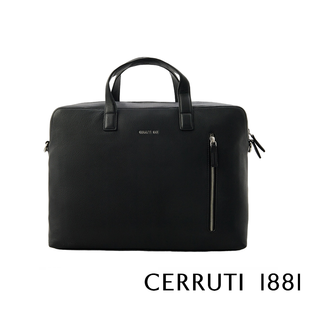 【CERRUTI 1881】頂級義大利小牛皮公事包/肩揹包 CECA06580M 全新專櫃展示品(黑色)