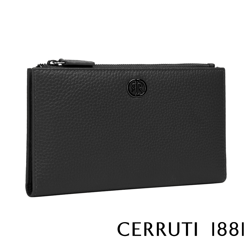 【CERRUTI 1881】義大利頂級小牛皮荔枝紋女用長夾 CEPD06327G 全新專櫃展示品(黑色)