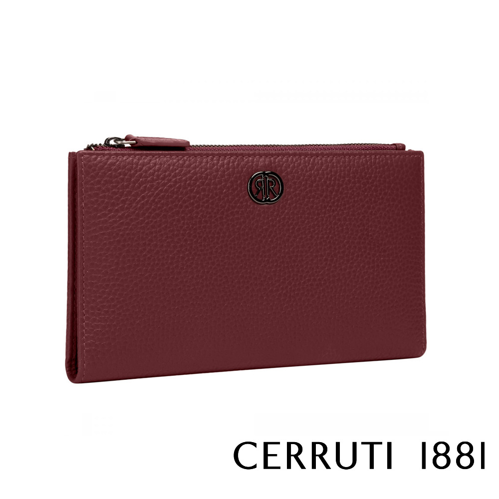 【CERRUTI 1881】義大利頂級小牛皮荔枝紋女用長夾 CEPD06327G 全新專櫃展示品(酒紅色)