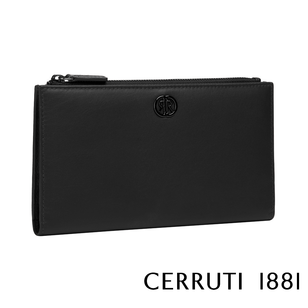 【CERRUTI 1881】義大利頂級小牛皮女用長夾皮夾 CEPD06327M 全新專櫃展示品 (黑色)