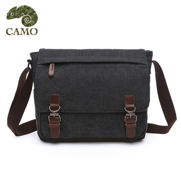 【品樂．CAMO】韓版帆布14寸側背包電腦包(黑)