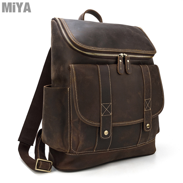 義大利真皮牛皮男旅行商務後揹包 棕咖 MiYA PaiAn B6546